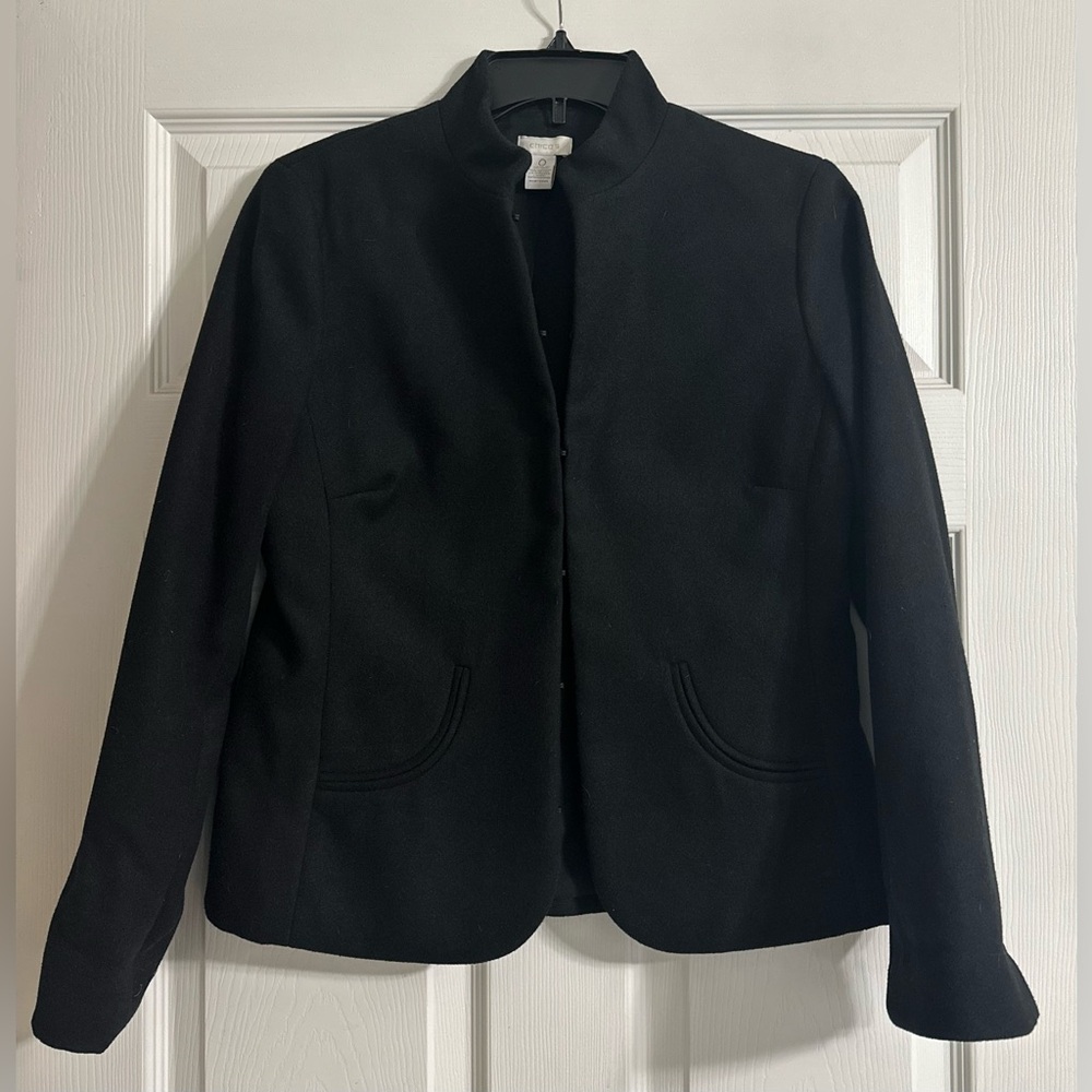 Chico's Women’s Black Mandarin Collar Jacket - Size Chicos 0